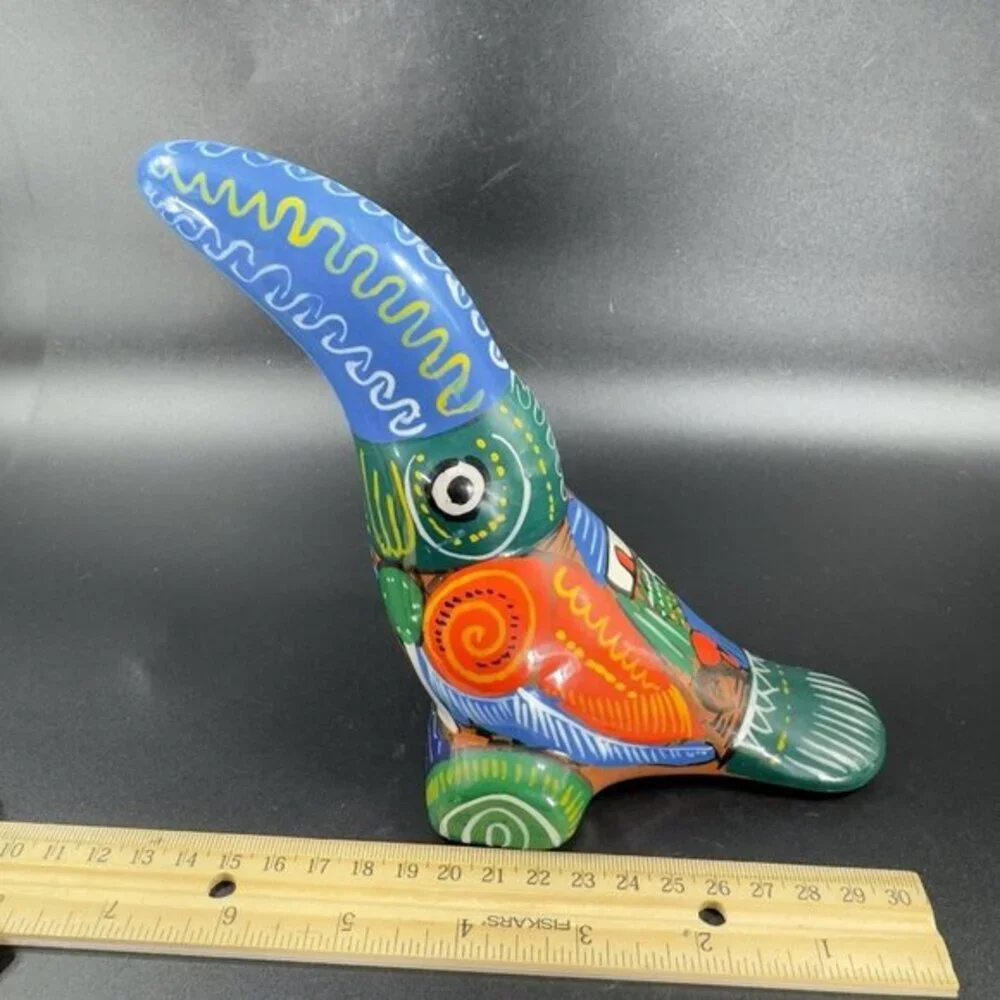 Vintage‎ Mexico Hand Made Pottery RedWare Toucan Bird Hand Painted Decor Figure